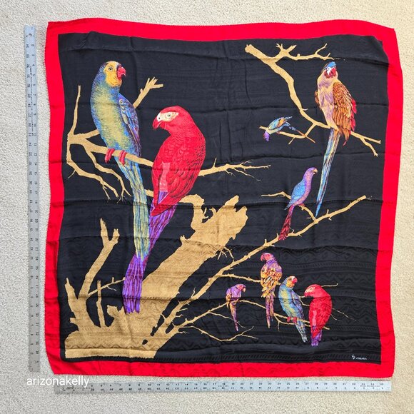Vismara Accessories - Vismara Silk Scarf with Parrots in Tree and Neat Hidden Detail Birds Chicks